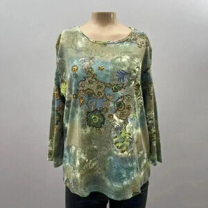 Vintage Sonoma Top Size XL Floral Tunic 3/4 Sleeve Y2K 90s Beaded Lorelai Shirt